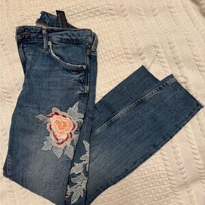 Zara Blue Jeans with Floral Embroidery
